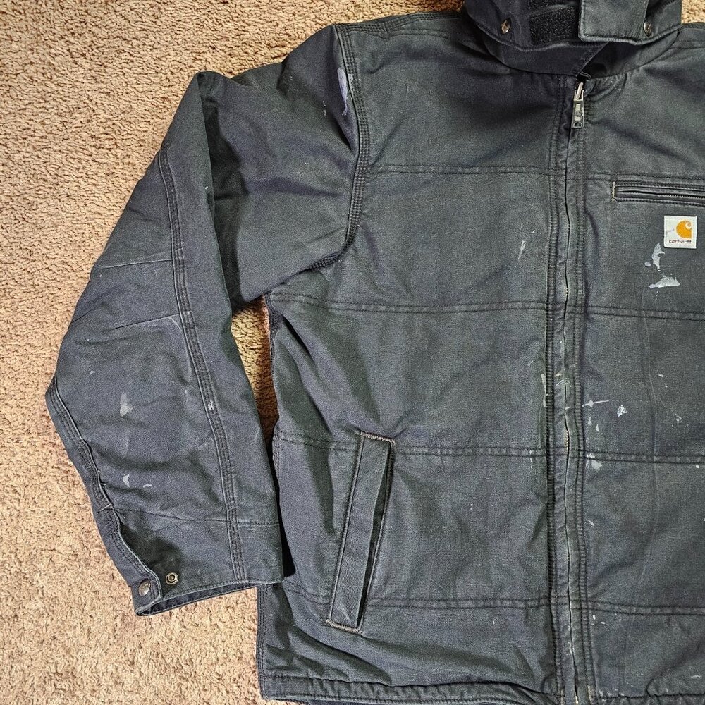 Carhartt Quick Duck Livingston Jacket Mens L Tall Black Thinsulate Hood Workwear - Picture 9 of 12